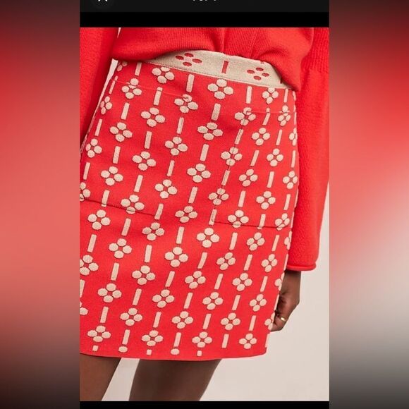 NWT Anthropologie Maeve quant mini a line orange geo print skirt knit XS - Picture 4 of 9